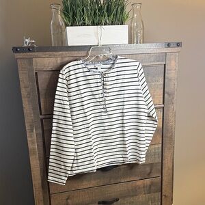 J. Crew Cream and Navy Striped Button Henley Top